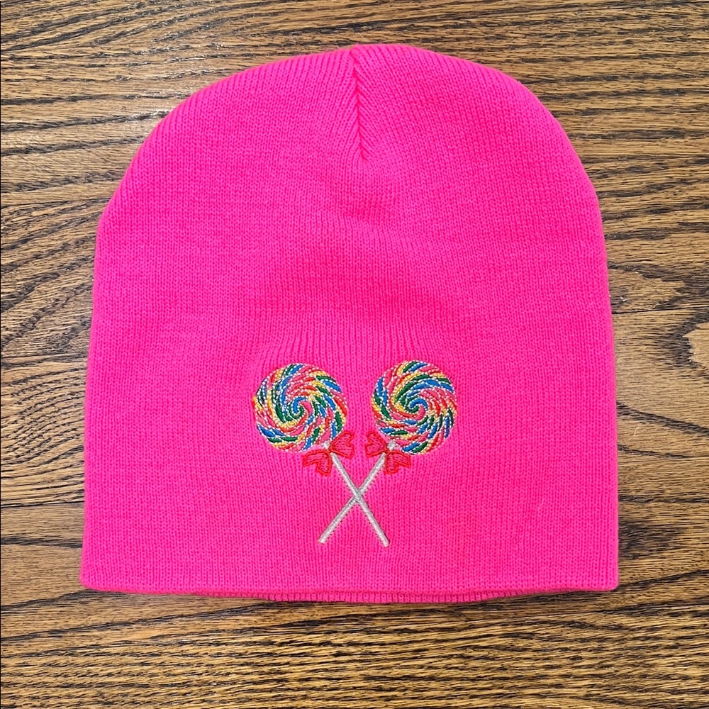 Pink Lollipop Embroidered Kids Beanie